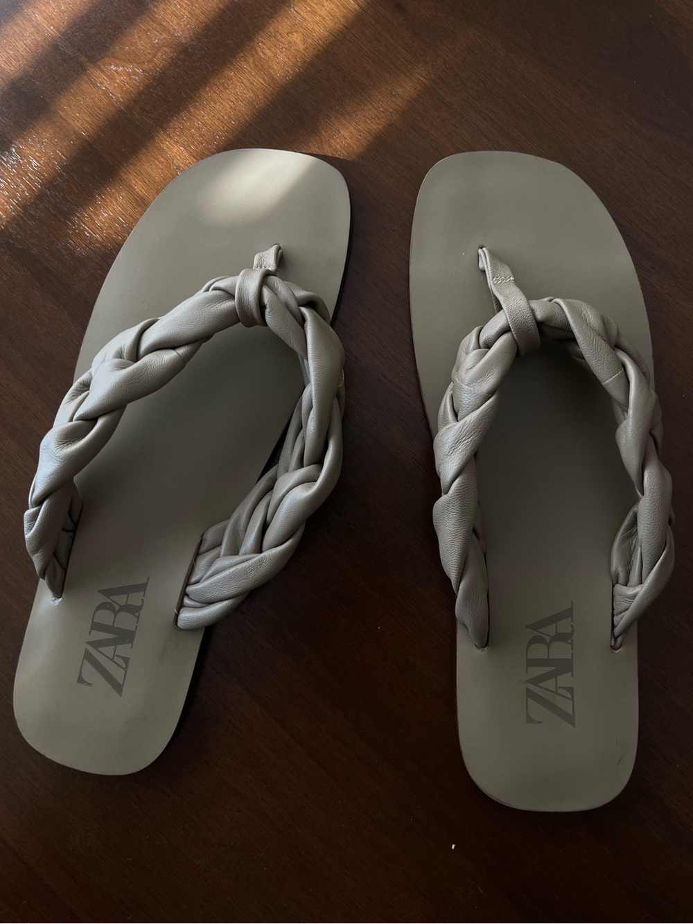 Zara Braided Thong Sandals in Light Taupe